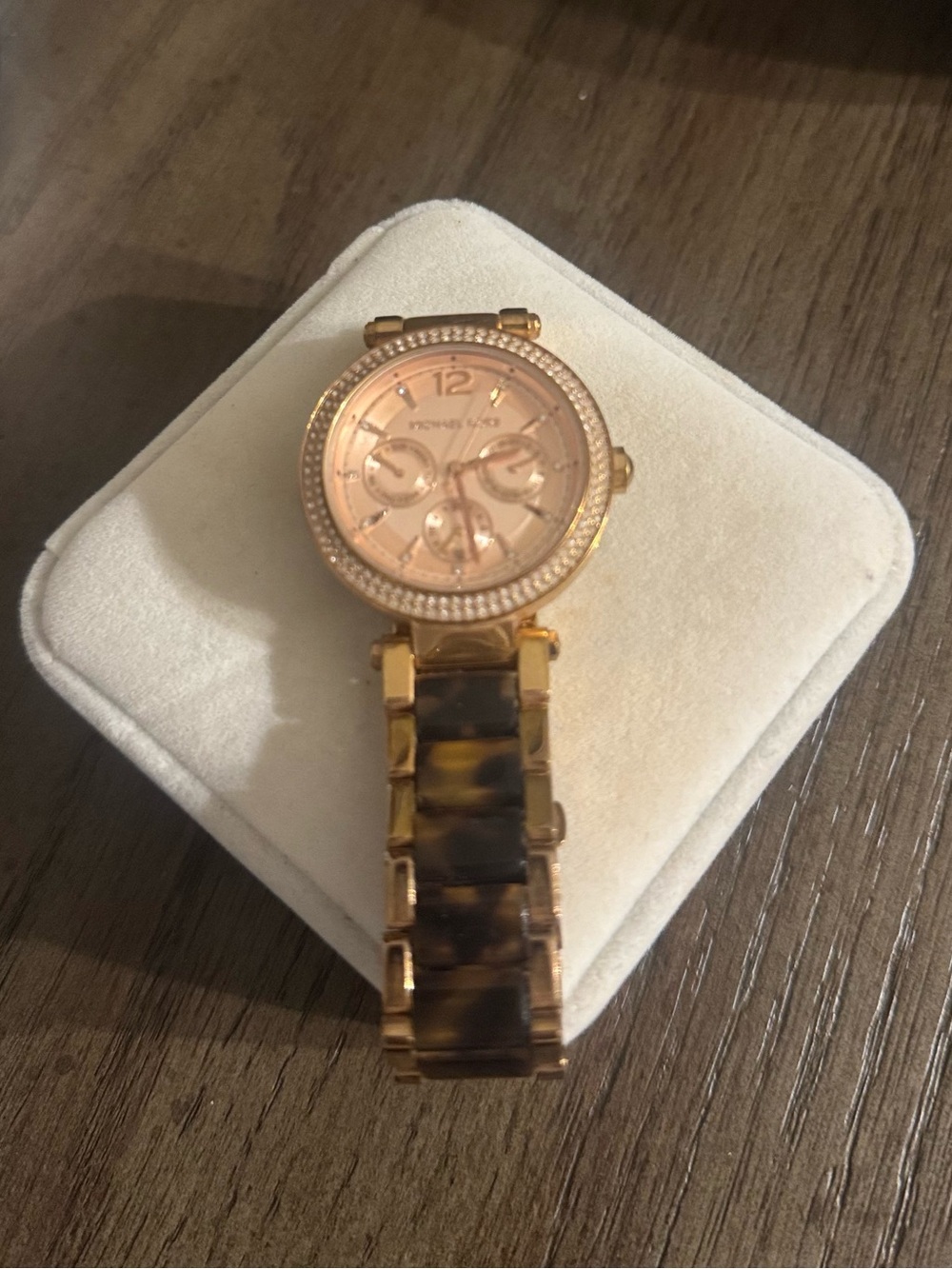 Michael Kors Rose Gold Dial Watch with Tortoise-Link Bracelet
